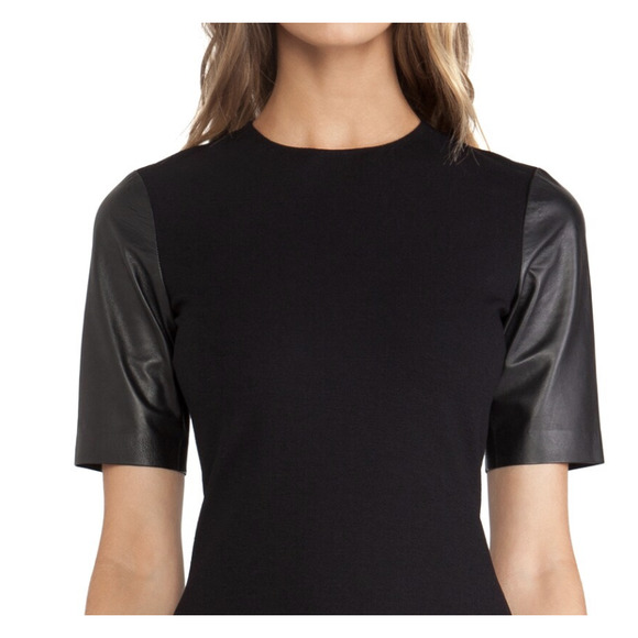 Vince Revolve Leather Sleeve Pencil Shift Dress - Size 4 - Picture 2 of 12